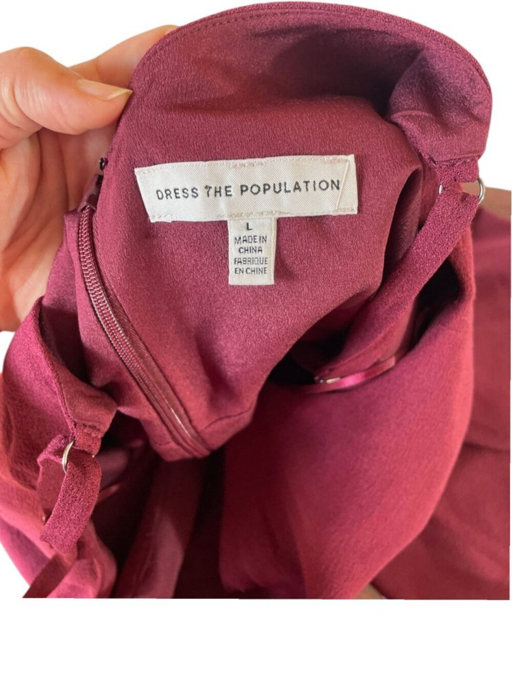 Dress The Population Burgundy Alondra Blouson Sheath Dress Wedding Guest Dress L - Picture 6 of 12